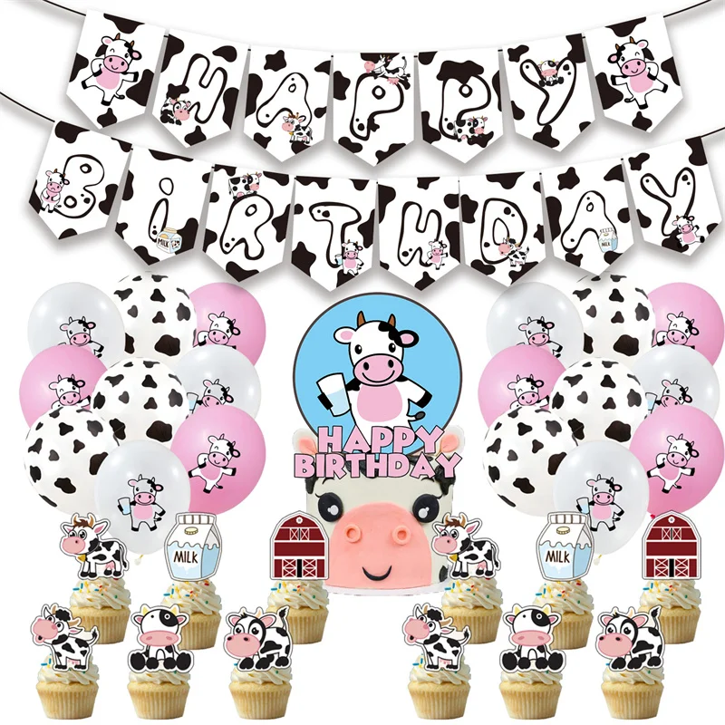 

Мультяшная корова тематическая вечевечерние на день рождения баннер торт Топпер детский душ вечеринка Декор Дети животные воздушные шары ...