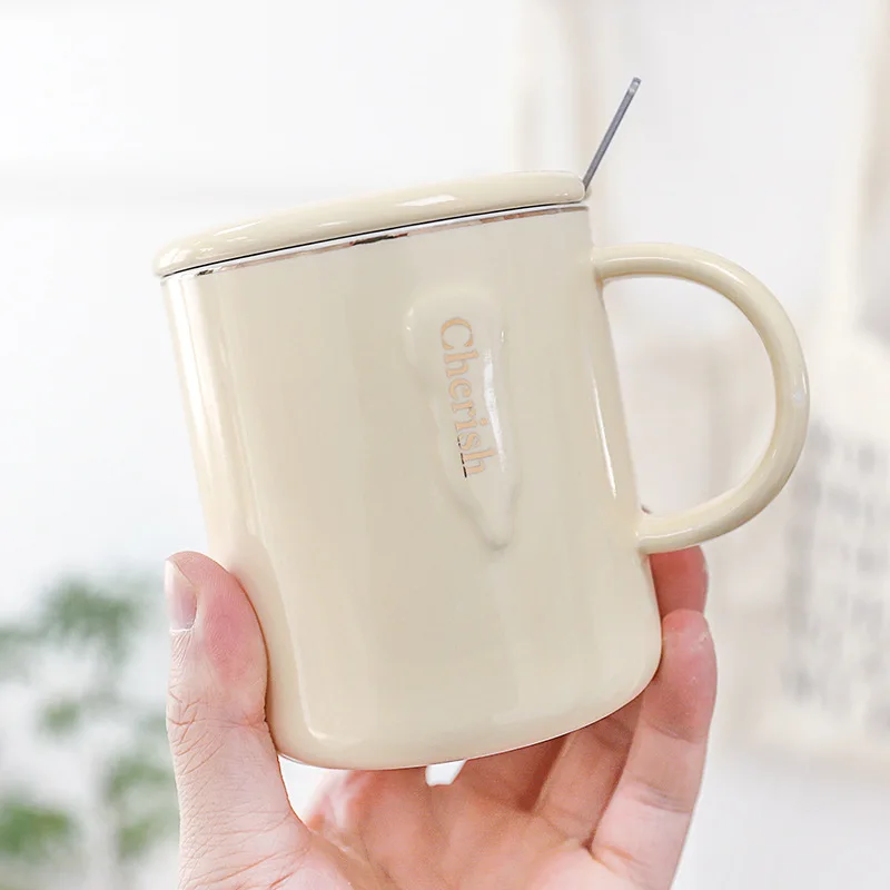 Творческий цветной глазури кружка с крышкой керамическая любовники чашка цветок