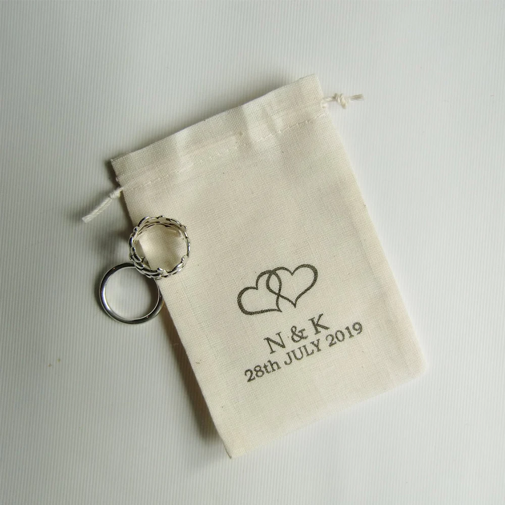 

50 Pcs/Personalized Wedding Ring Bearer Bag Wedding Day Ring Pouches Custom Ring Holder Jewelry Bag Two Hearts Ring Jewelry Bags
