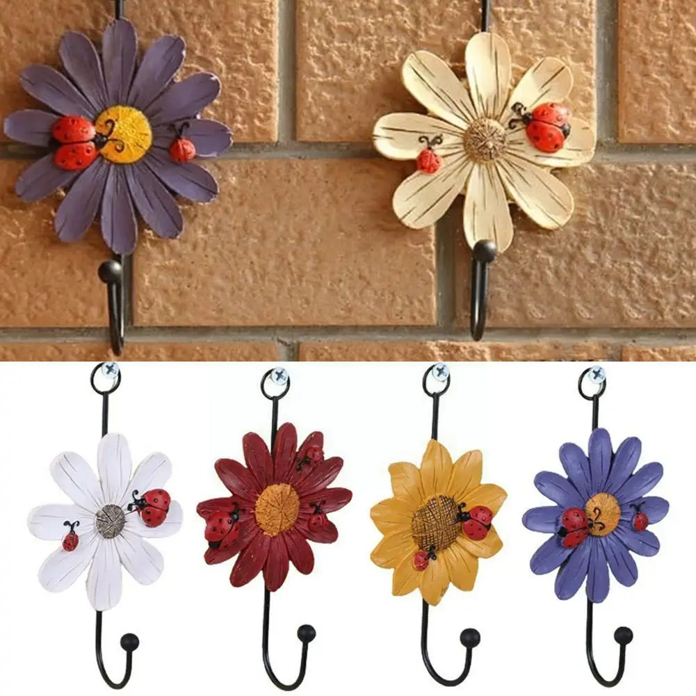 

1 PC New Vintage Daisy Flower Iron Decoration Walls Hanging Door Coat Hanger Hooks After Wall Hook Home Decoration Clothes X1G5