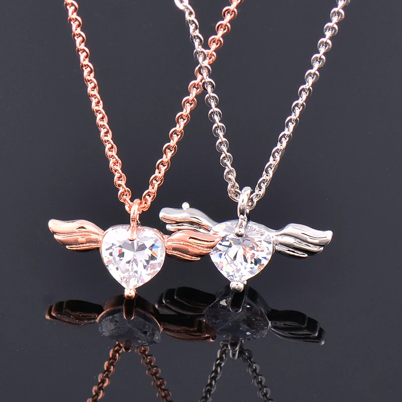 LEEKER милое Сердце ожерелье с крыльями из розового золота Цвет цепи прозрачным