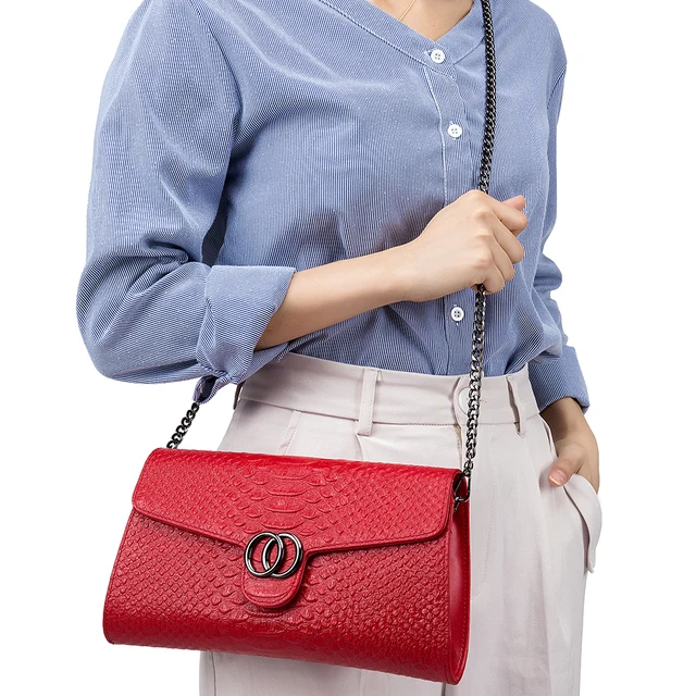 Womens Genuine Leather Evening Day Clutch Bags For Weddings Ladies Crocodile Pattern Envelope Crossbody With Chain Wrist Strap 6