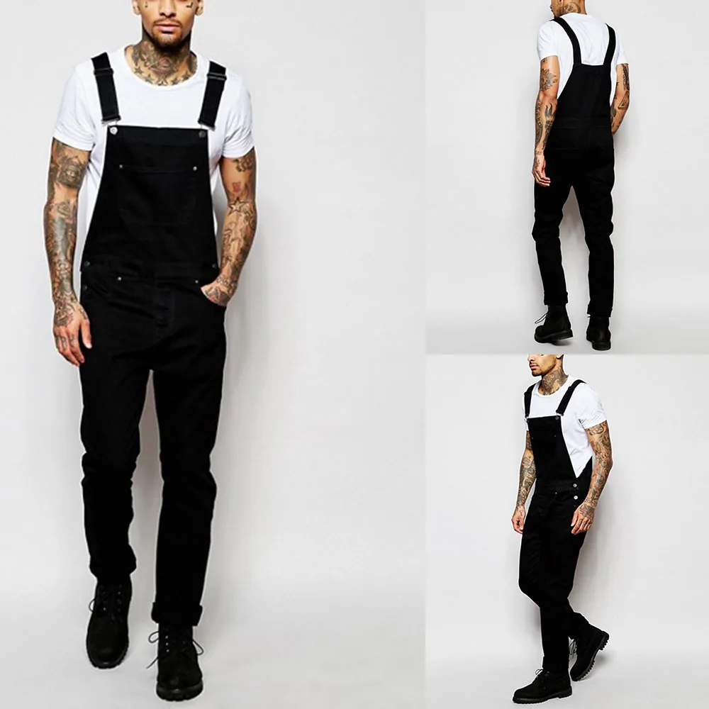 

2021 fashion men s suspender denim pants tear jeans pants