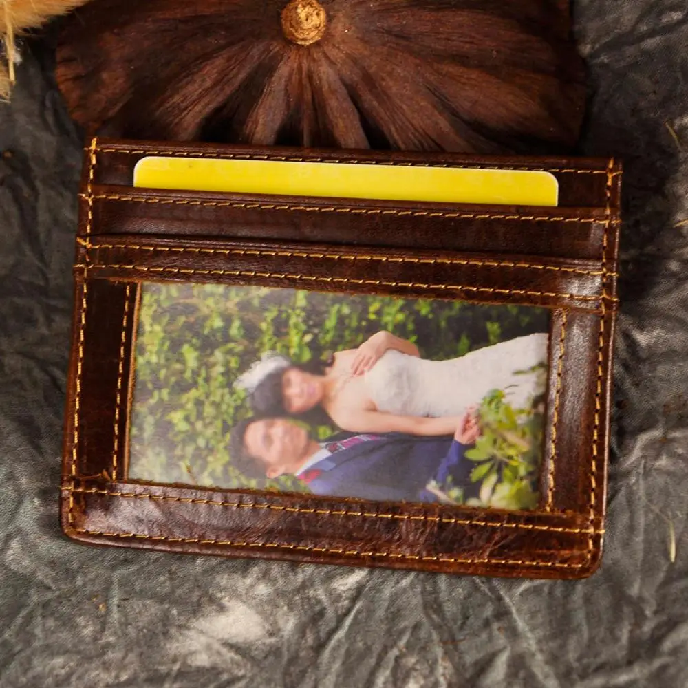 

Men Women Unisex Coffee Quality Leather Business Credit Card Case Holder ID Window Slim Handy Wallet Front Packet Purse 1079