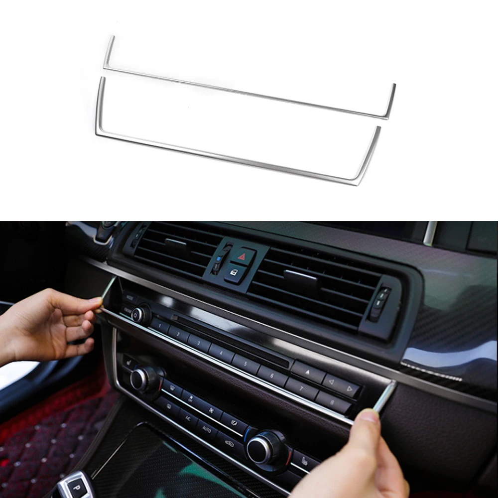 

2pcs Stainless Steel Middle Control CD Panel Decoration Trim Strips For BMW 5 Series F10 Car Interior Accessories Decals