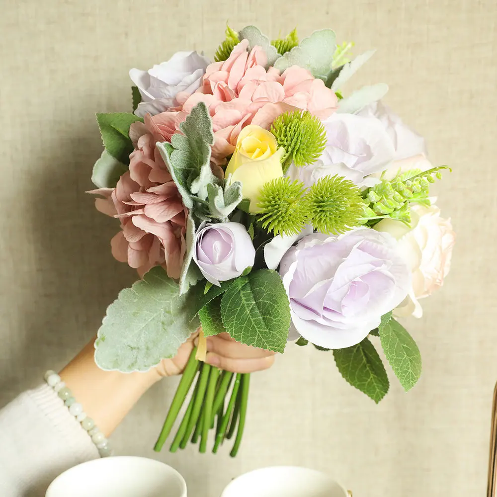 

Simulation Rose With Grass Bouquet Artificial Silk Flowers Wedding For Bride Bouquet Home Decoration Roses Fake Flower Wreath
