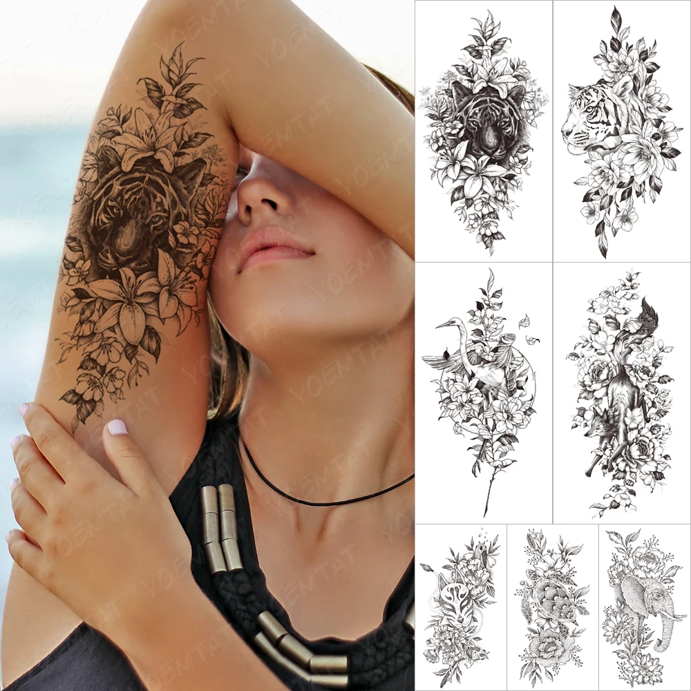 

Waterproof Temporary Sleeve Tatooo Stickers Line Tiger Orchid Flower Lion Snake Devil Tattoo Arm Body Art Fake Tatoo Male Women