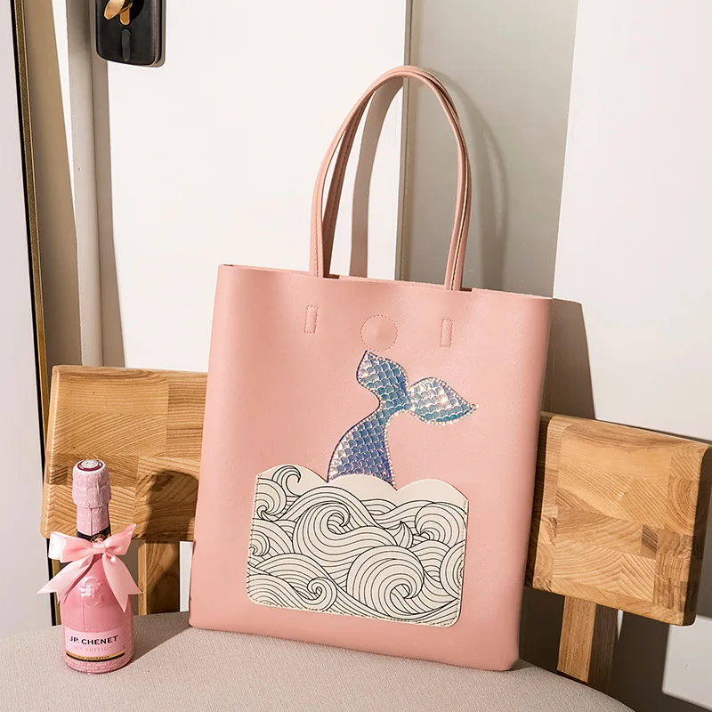 

Students Printed Fishtail Shopping Bag 2019 Autumn And Winter New Style Fashion Large Capacity Carry Bag Shopping Bag