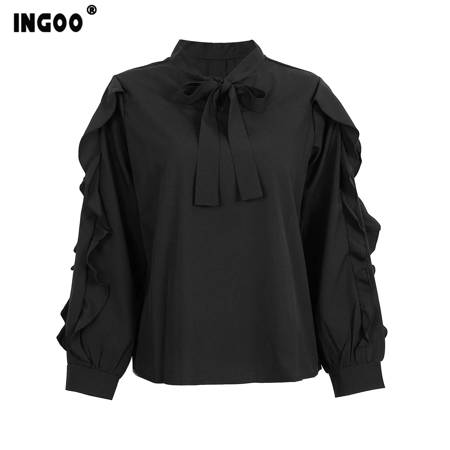INGOO элегантная шифоновая блузка с бантом и оборками Повседневная винтажная