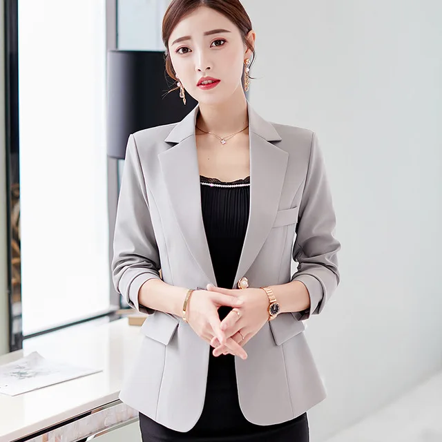 

2020 Autumn woman's suit jacket, long-sleeved woman's suit jacket, feminine grey blue red black suit jacket