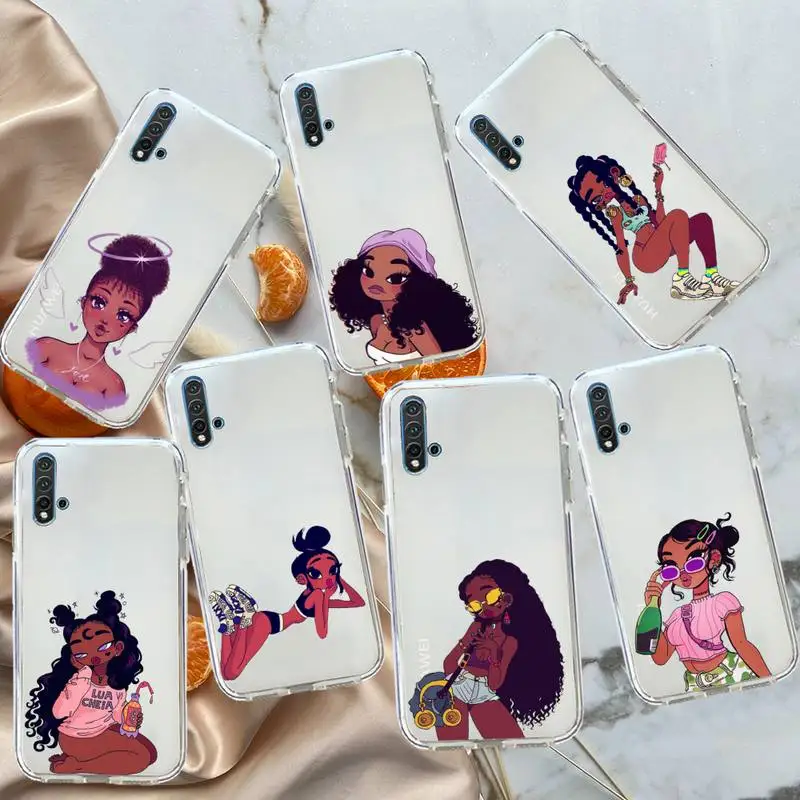 

Girl african woman melanin Phone Case Transparent for Huawei honor P mate Y 20 30 40 10 8 5 6 7 9 i x c pro lite prime smart