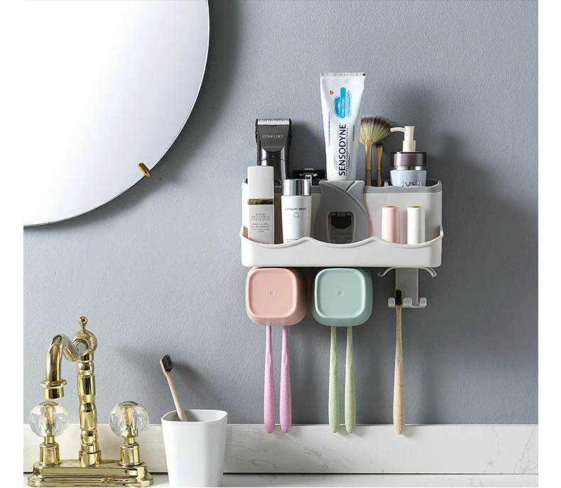 4pcs Multifunctional Toothbrush Holder Bathroom Accessories Set Automatic Toothpaste Dispenser Holder Bathroom Storage