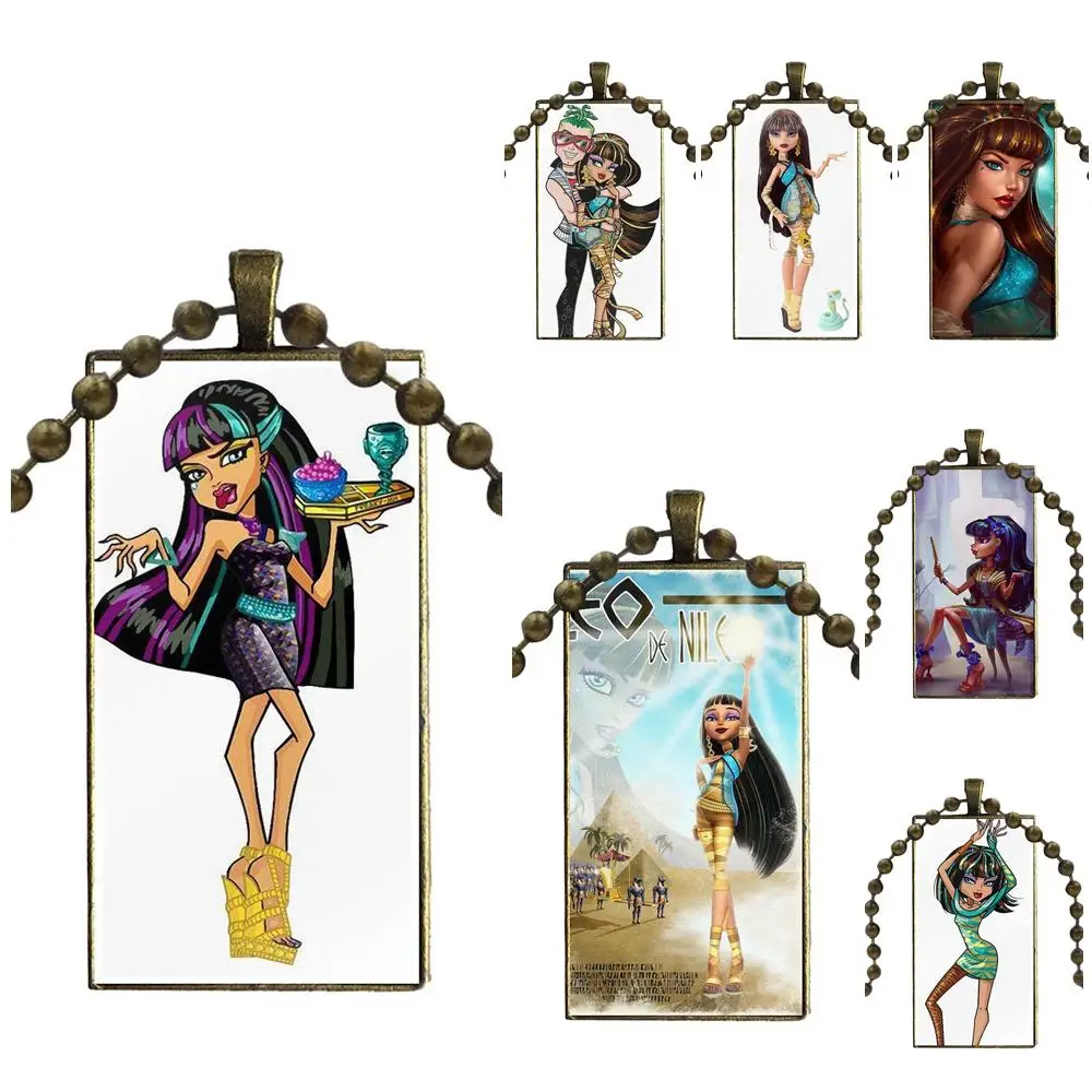 EJ glaze Monster High Cleo De Nile Бронзовое стекло кабошон с прямоугольной подвеской ожерелье