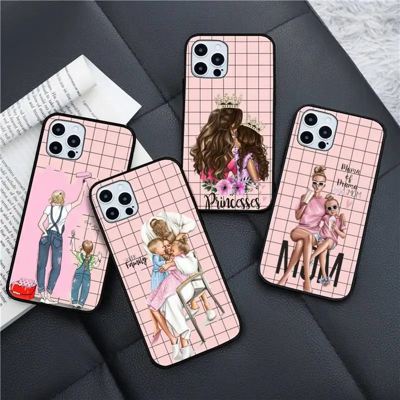

girl Queen Mom baby pink grid Phone Case for iPhone 11 12 13 pro XS MAX 8 7 6 6S Plus X 5S SE 2020 XR mini