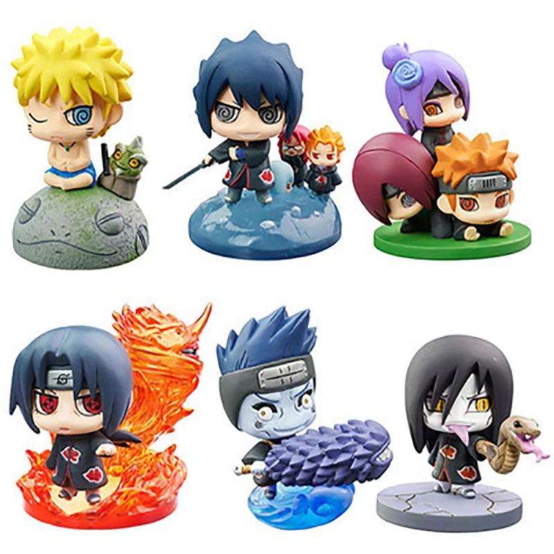 

Фигурка Аниме Наруто 6 шт./лот Q Version Uchiha Sasuke Itachi Gaara Akatsuki, фигурка из ПВХ, игрушки для детей, подарки