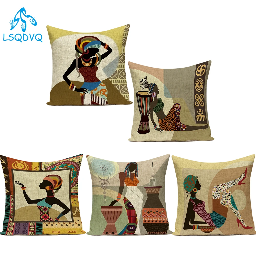 Чехол для подушки с изображением барабана африканских женщин в полиэстере для домашнего дивана - African Women Lifestyle Drum Polyester Sofa Home Pillow Cushion Cover.
