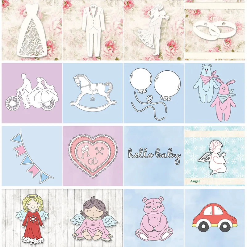 Young Couple Wedding Dress Suit Rings Metal Cutting Dies Toy Bear Angel Baby Die Cuts for DIY Scrapbooking Cards Crafts