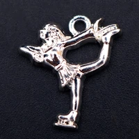 15pcs silver plated 3d figure skating girl pendants fashion earrings bracelet metal accessories diy charm l jewelry craft making