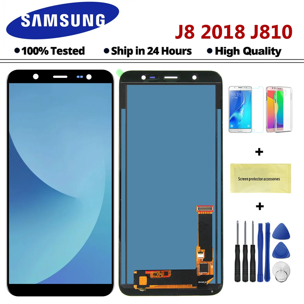 Для samsung Galaxy J8 J810, ЖК-дисплей, сенсорный экран, дигитайзер, SM-J810 J810M, замена, регулировка яркости