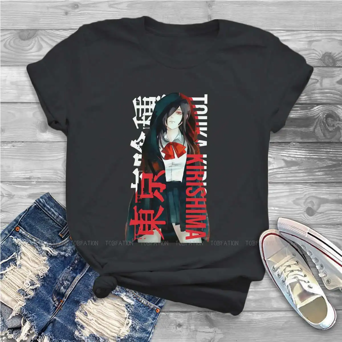 

Touka Kirishima Typography Classic Women Tshirts Tokyo Ghoul Manga Aesthetic Vintage Female Clothing Big size Cotton Graphic Top