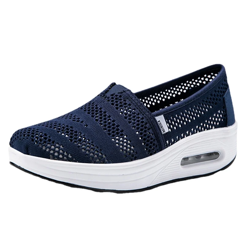 

Spring Summer Women's Mesh Toning Wedges Platform Shoes Slip On Breathable Height Increasing Walking Traveling Shoes