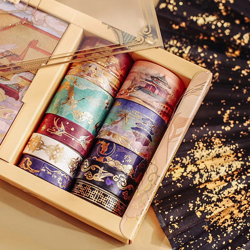 

Washi Tape Sticker Gift Box Nine-color Deer King Creative National Tide Ancient Wind Crane Hand Account DIY Material Stationery