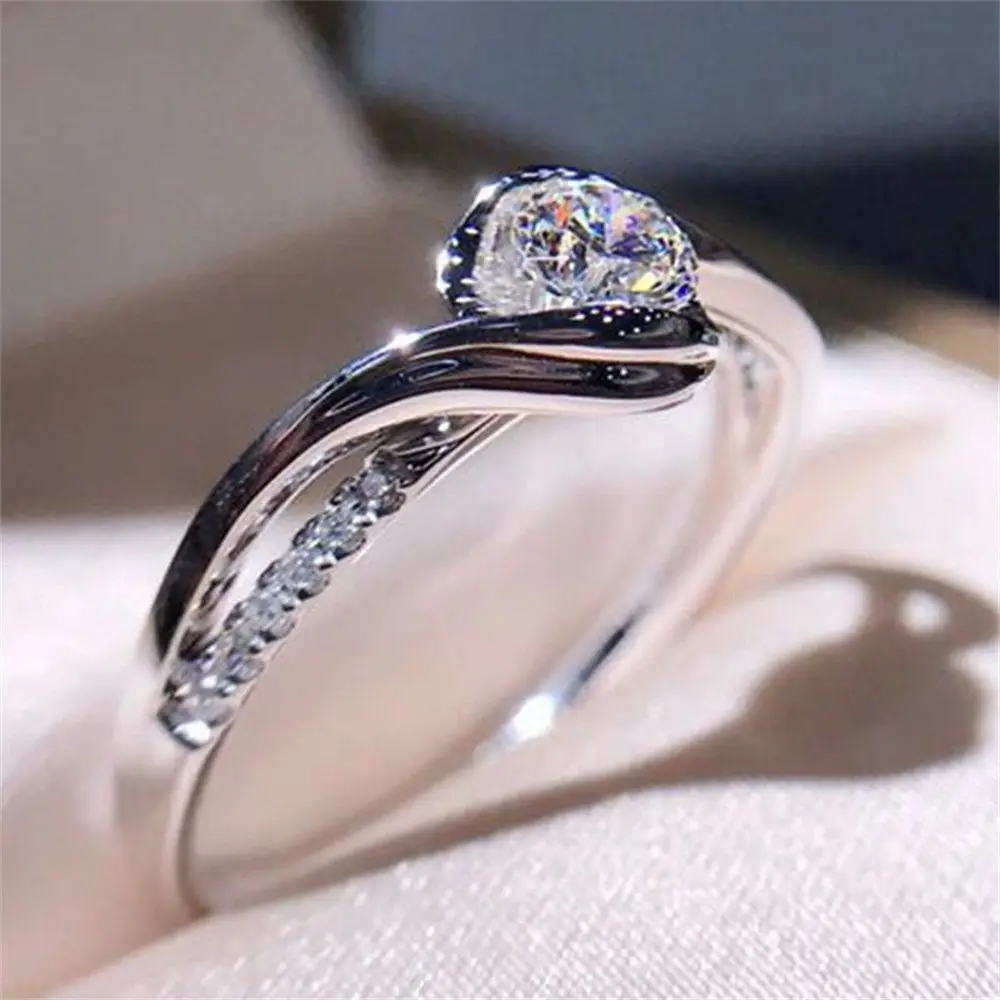 

1Pc 925 Silver Plated Rings White Sapphire Wedding Ring Size 6-10 Cubic Zirconia Ring Elegant Women Jewelry Gift For Lovers