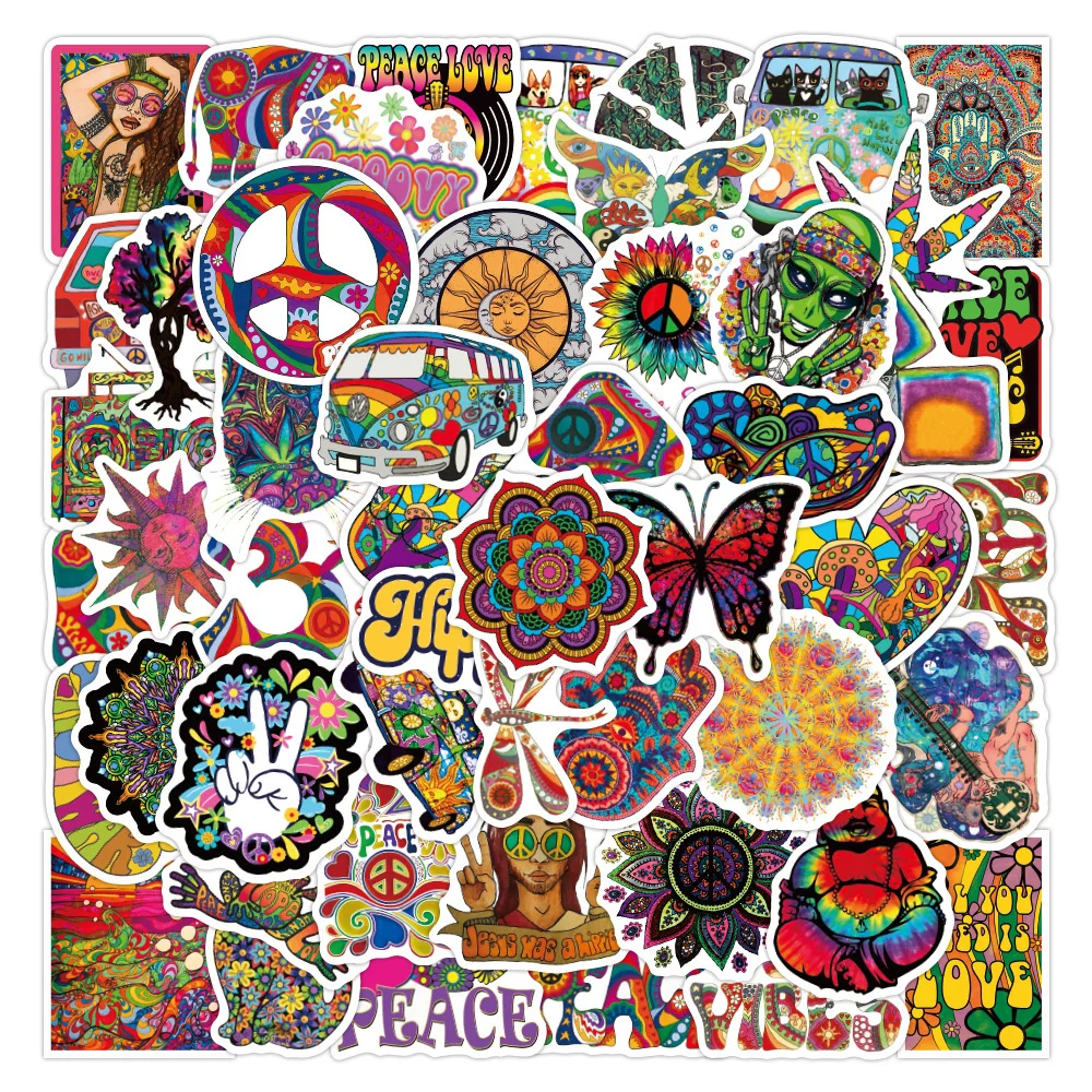 

10/30/50PCS Psychedelic Hippie Series Graffiti Stickers Waterproof Luggage Laptop Scooter Water Cup Stickers Wholesale