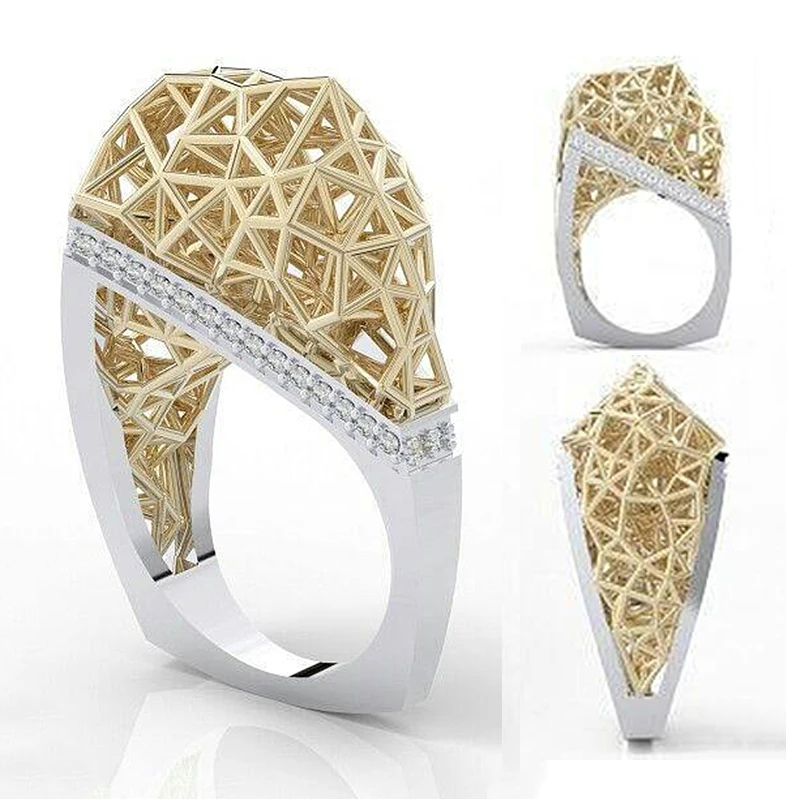 Современные ювелирные изделия золотые полые сетчатые кольца в виде птичьего