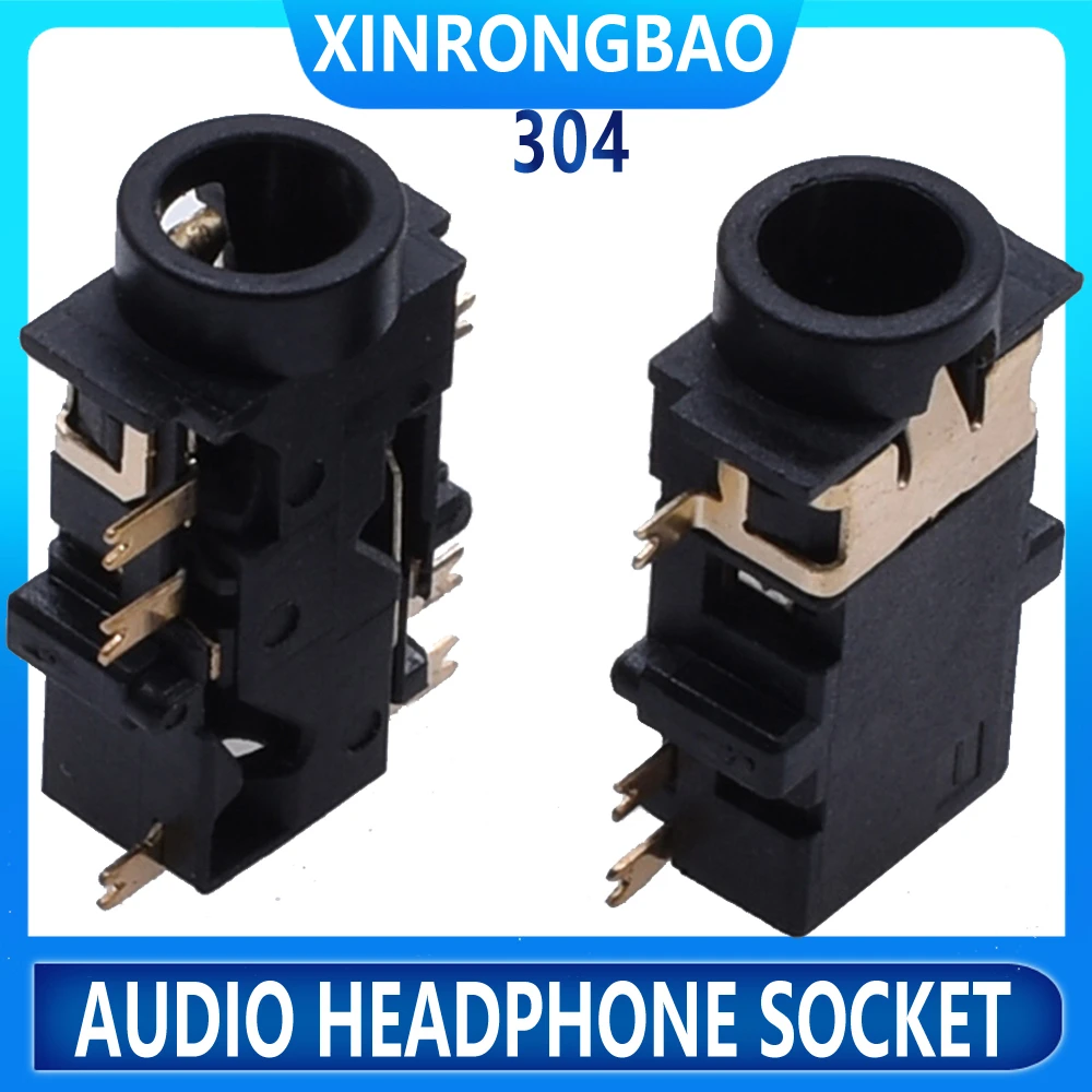 

Audio headphone socket 3.5mm headphone socket PJ-304 gold flash female jack connector 3.5 earphone socket 0.5A 6Pin Good quality