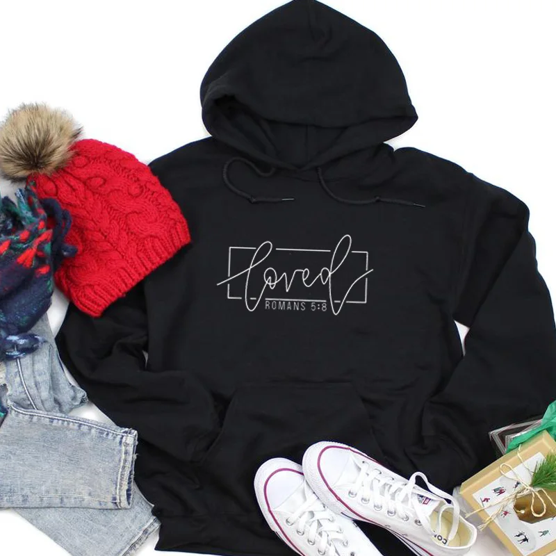 

Women Clothing Valentine Gift Girl Pullover Casual Jumper Loved Letter Print Hoodies Christian Faith Hope Slogan
