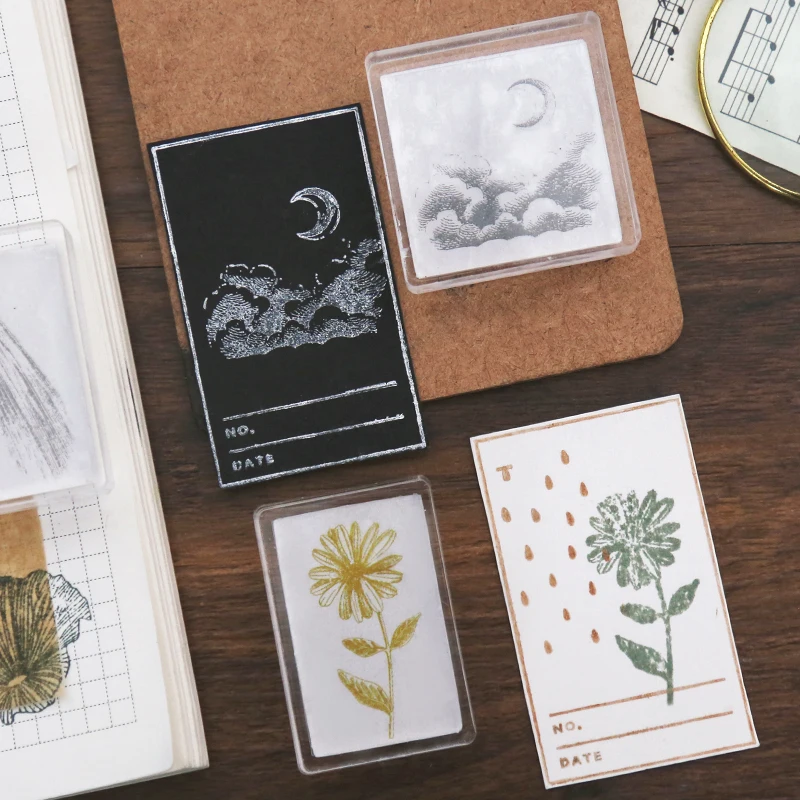 Винтажные травянистые растения цветок украшение с Луной штамп акриловая Резина