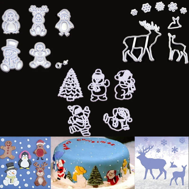 20pcs Christmas Cookie Cutter Plastic Cut Candy Biscuit Mold Cooking Tools Tree Santa Claus Snowflake Cutters Mould | Дом и сад