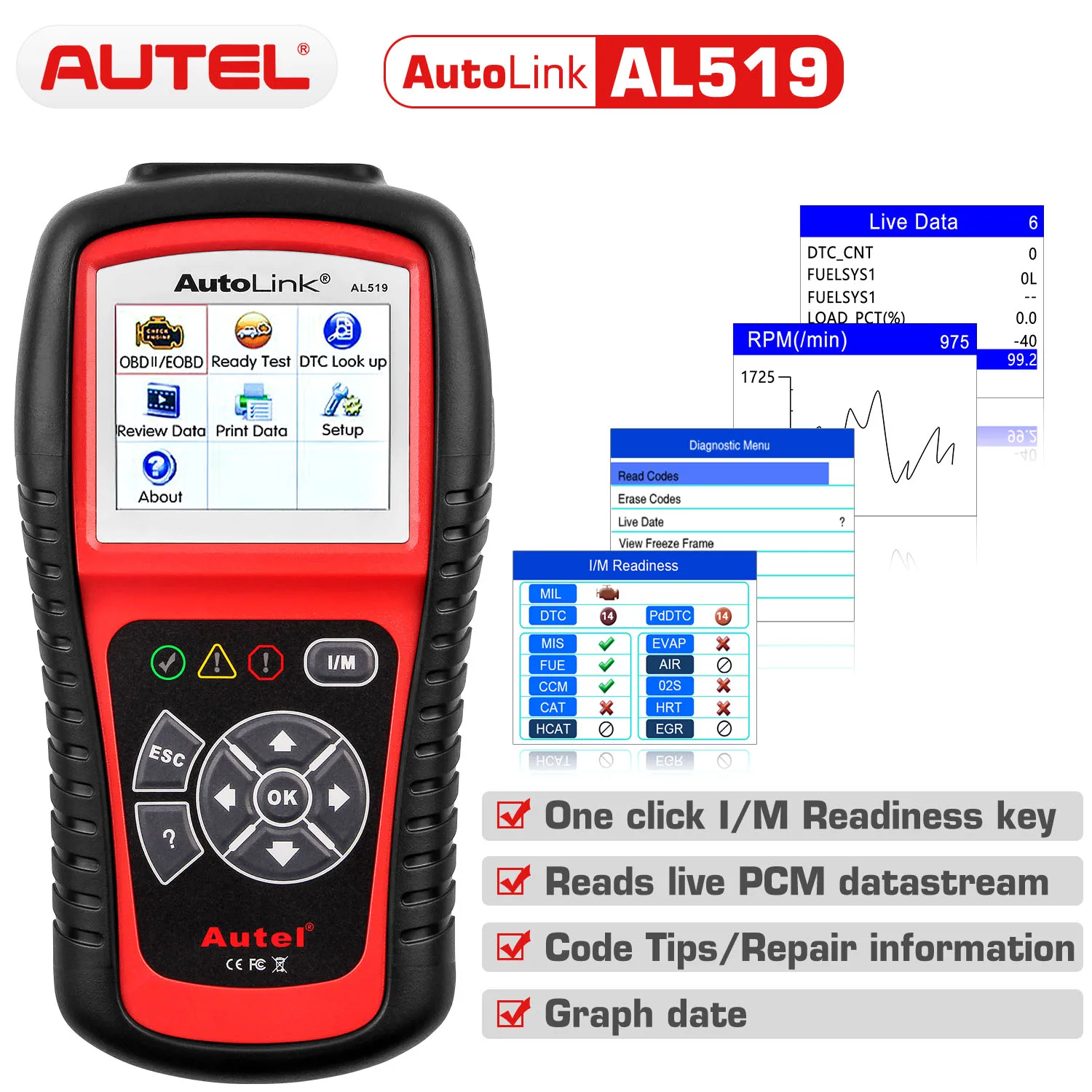 

Autel AutoLink AL519 OBD2 Auto Scanner Diagnostic Tool OBD 2 Car Diagnostic Scanner Eobd Automotivo Automotriz Automotive T