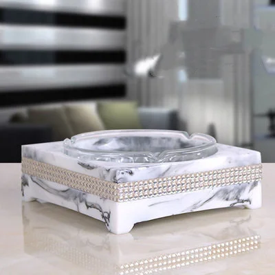 

Toothpick-Box Marble-Texture Desktop-Ashtray Hand-Pressure Round Fashion Europe Creative