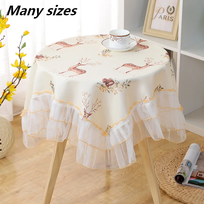 

Modern Damask Fabric Embroidered Double-layer Ruffled Hem Square Tablecloth Bedroom Balcony Round Table Air Conditioning Cover