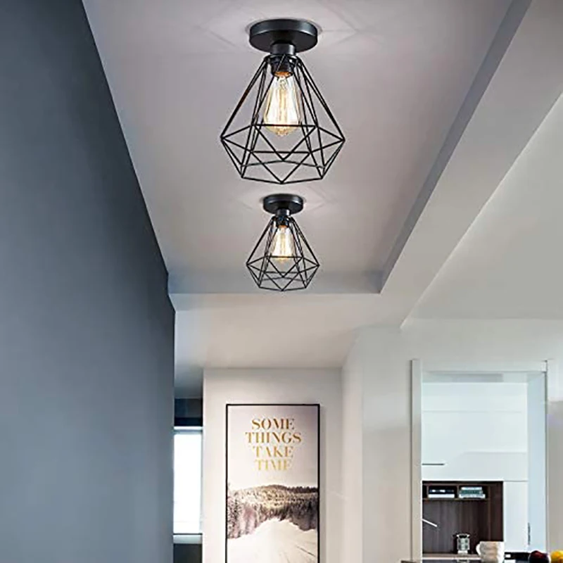Luces de techo de jaula de Metal lámpara de techo minimalista para pasillo, iluminación interior, decoración para dormitorio y sala de estar