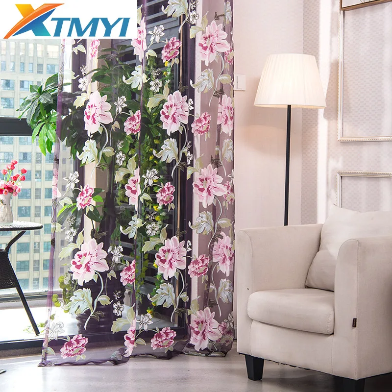 Фиолетовые тюлевые занавески с цветами для гостиной спальни кухни современные