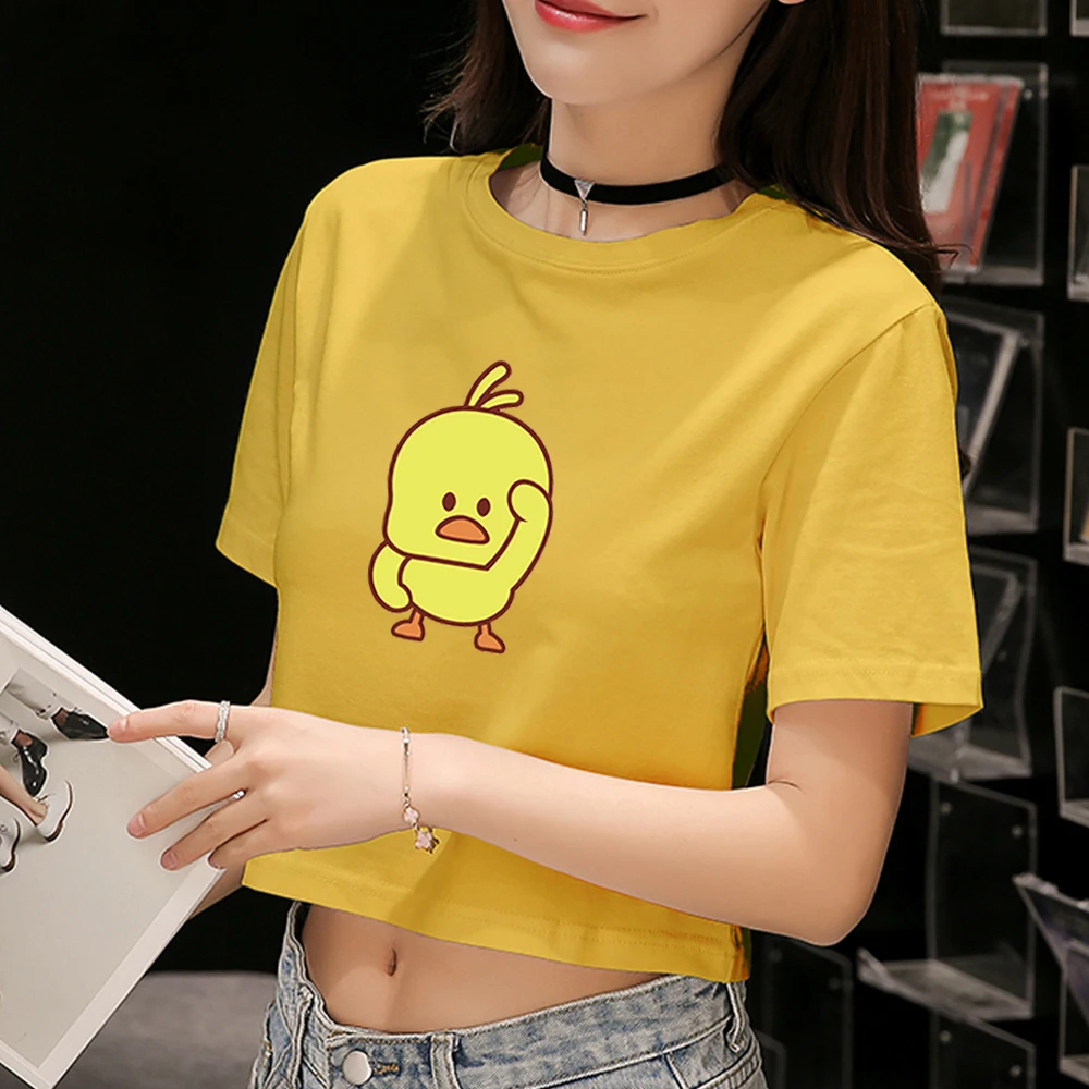 

Women's T Shirt Pretty Yellow Chick Print T Shirt Sexy Crop Top Fashion Korean T Shirt Cartoon T Shirt Harajuku Tumblr Crop Top