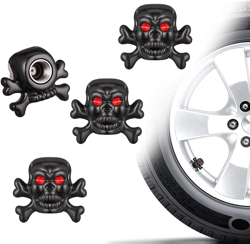 

4Pcs Black Crossbones Skull Head Wheel Tire Tyre Air Valve Stem Cap Dust Cover For Universal Car Truck Motorcycle Bike