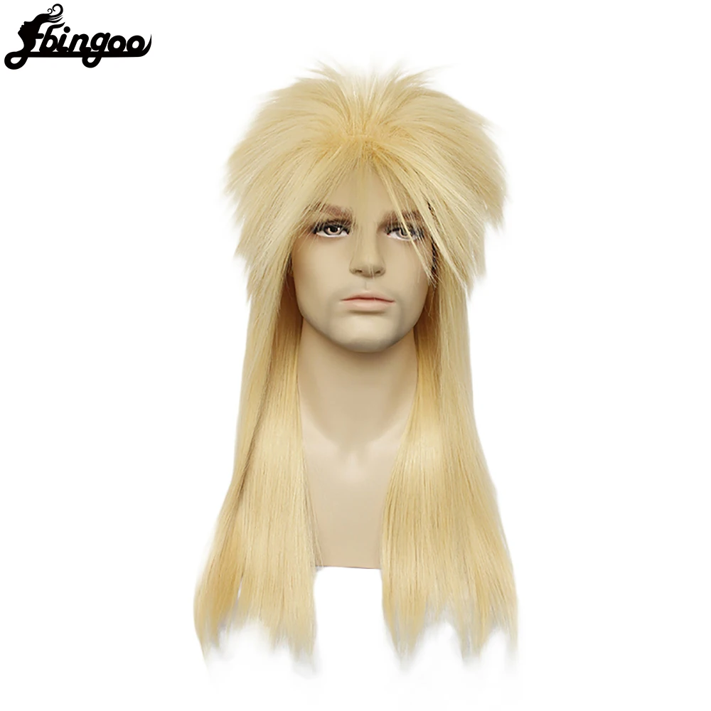 Ebingoo Hair Cap + 70s 80s Hallween металлический рокер дискотека парик для мужчин блондинка