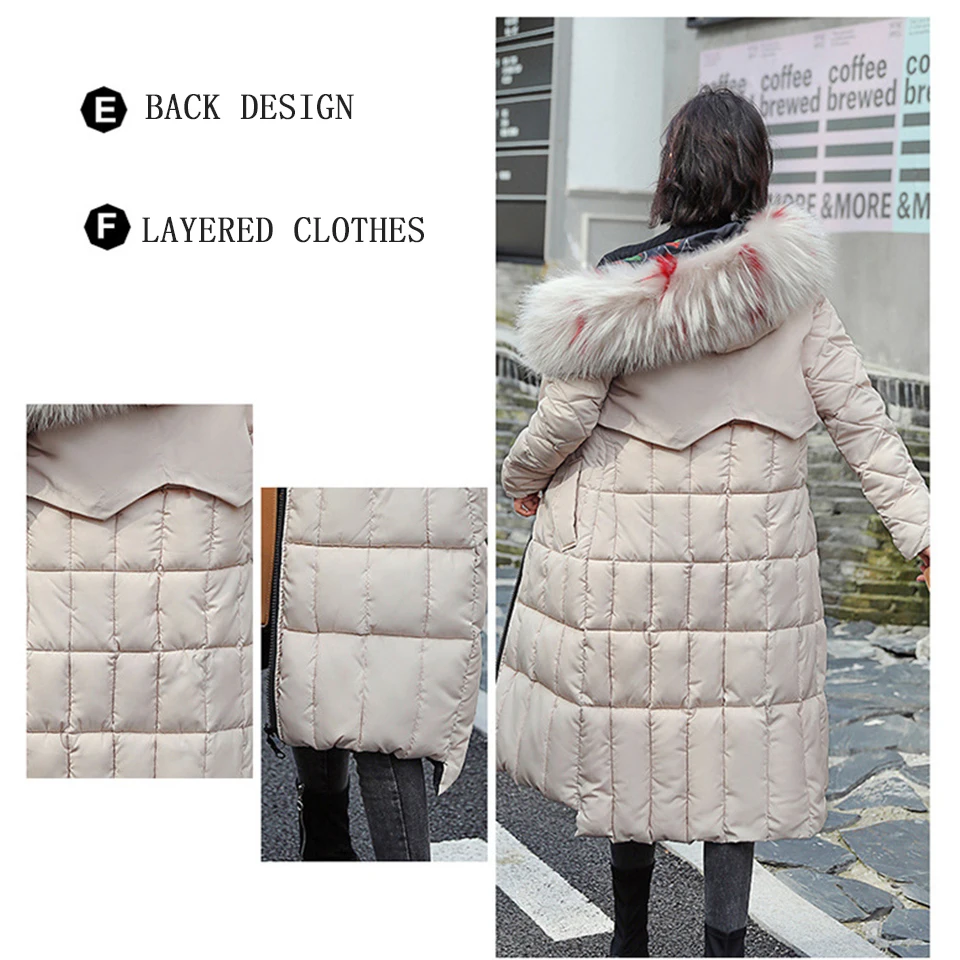 Новые зимние Для женщин пуховое пальто с хлопковой подкладкой средней длины с мехом, воротником Свободный утепленный двухсторонний Женский Уличная куртки Модные пальто