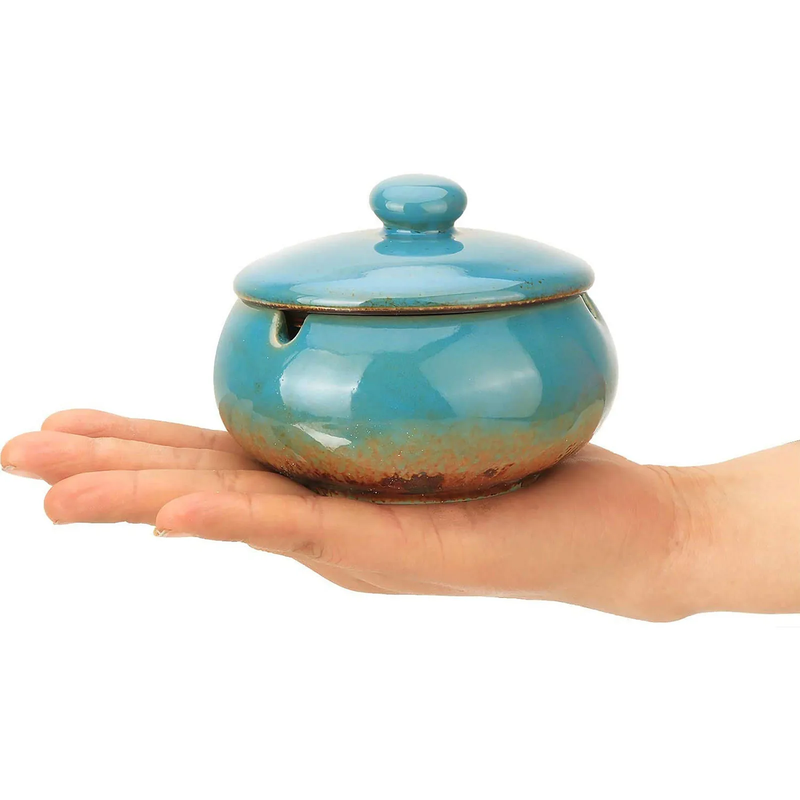 

Antique Ceramic Ashtray With Lid Windproof And Odor-proof Soot Collector Creative Household Daily Necessities Desktop Ornaments