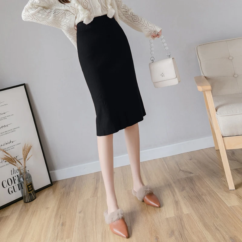 Женская трикотажная юбка 2019 осенняя и зимняя новая карандаш с высокой талией