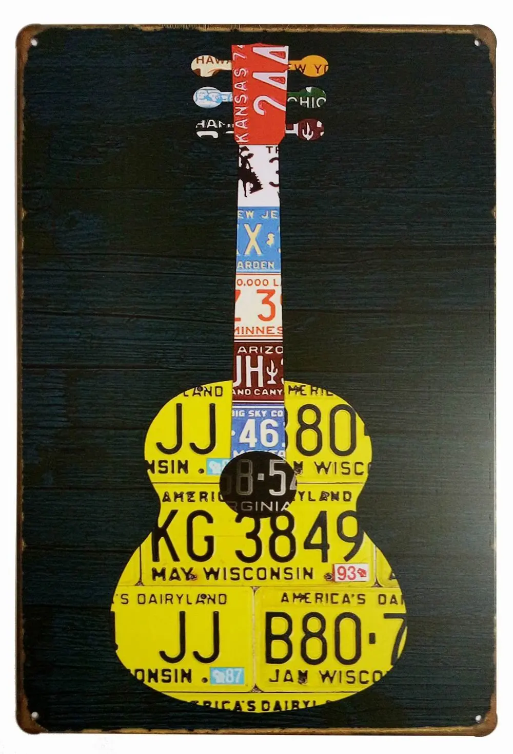 

Music Guitar Distressed Retro Vintage Tin Sign Pub Poster Metal 12x 8