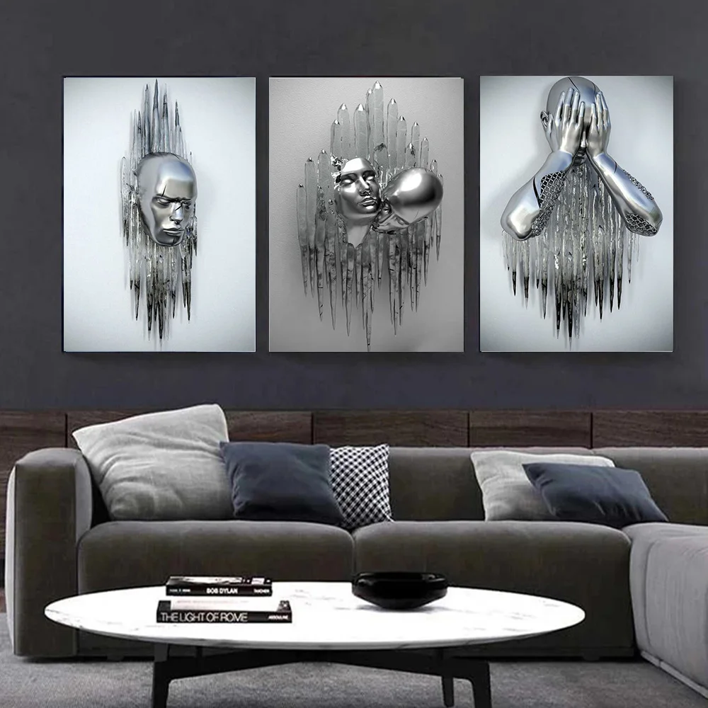 

Abstract Metal Couples Statue Canvas Painting Romantic Poster and Print Wall Pictures Modern Living Room Home Decoration Cuadros