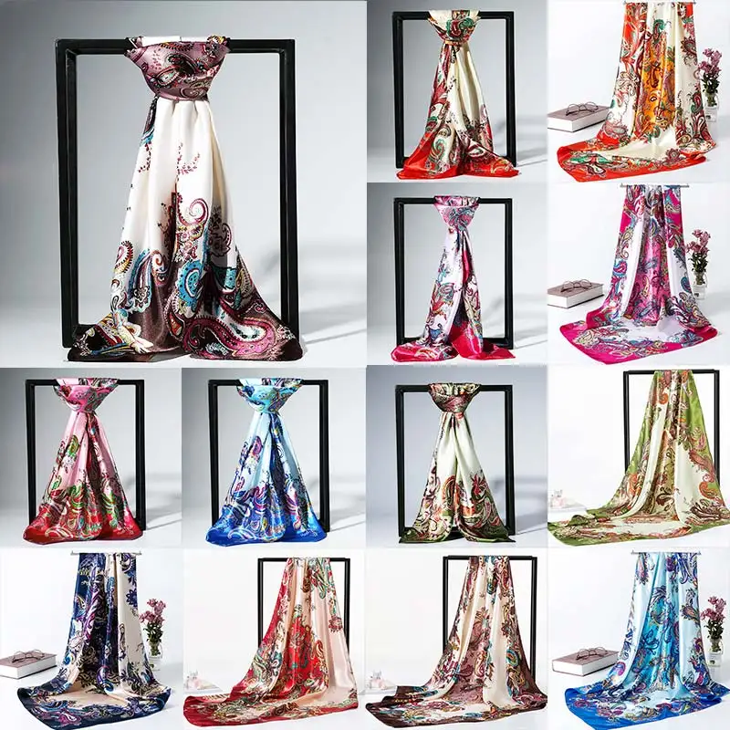 Модный шарф из искусственной шелковой ткани с принтом шелковый 90*90 см Мягкая