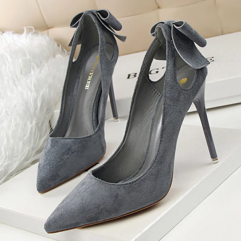 

BIGTREE Shoes Suede Bow High Heels Stiletto Women Shoes Pointed Toe Women Pumps Office Shoes Free Shipping Women Heels Female