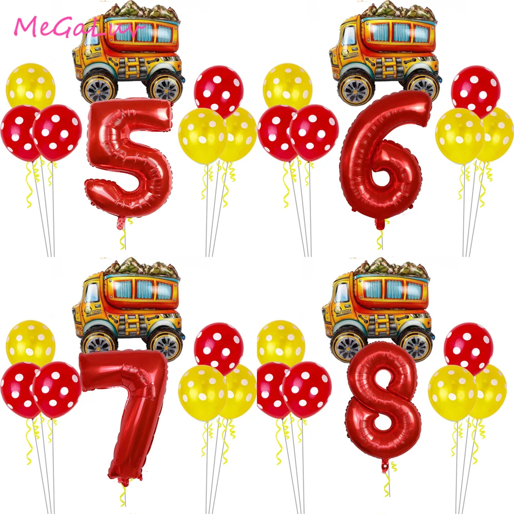 

12X Construction Birthday Party Supplies Balloon 32inch Number Ballon Decor Tractor Blender Dump Trucks Party Decor for Kids Boy