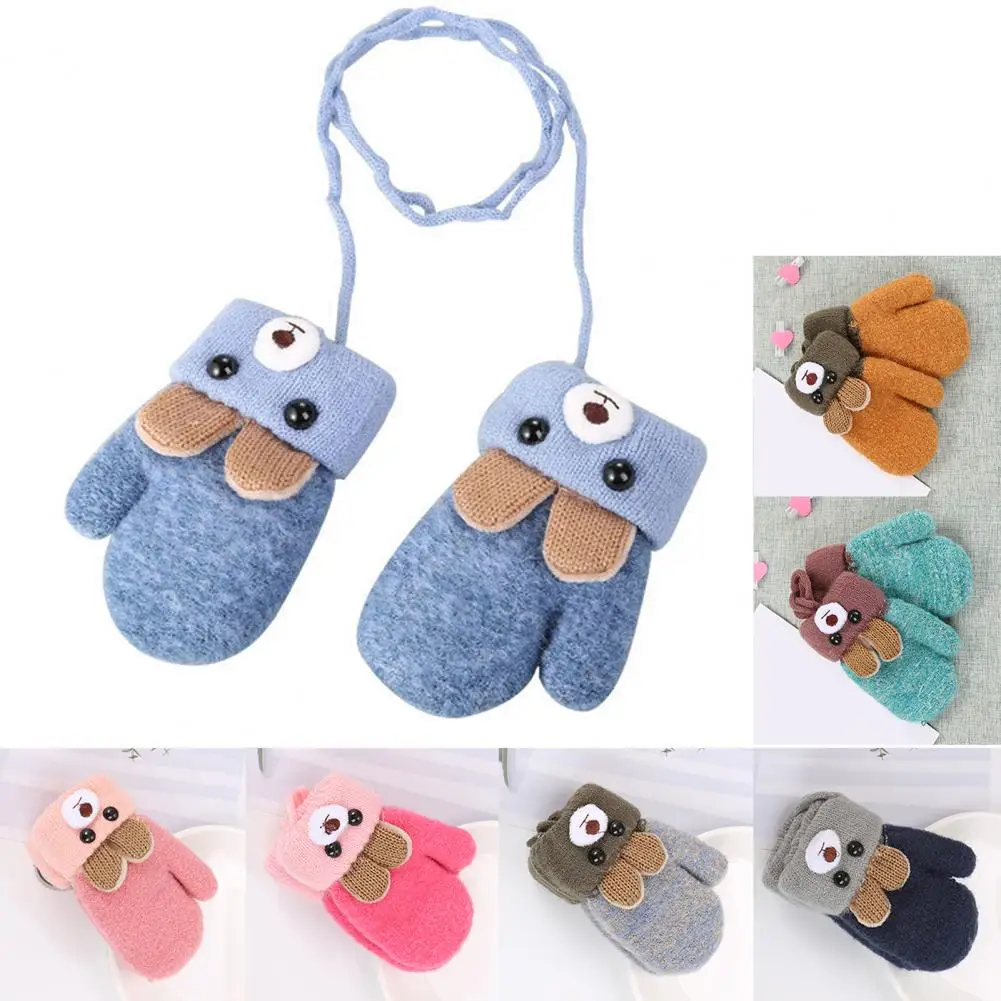 

Gloves 0-3 Years Old Children Cartoon Bear Ear Winter Knitted Double-layered Gloves